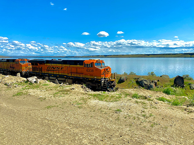 BNSF locomotive travels over the Fallbridge Subdivision near the Columbia River just outside of Vancouver, Washington. BNSF locomotive travels over the Fallbridge Subdivision near the Columbia River just outside of Vancouver, Washington.