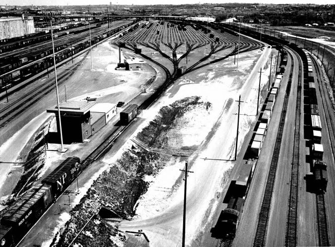 A 1970s view of the yard, hump and classification tracks.