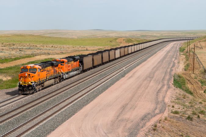 A BNSF coal train near Douglas, Wyoming, on our Powder River Division, where we hope to expand the BHE program.