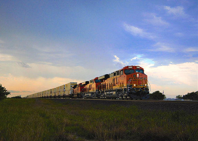  A BNSF Intermodal train operates near BNSF's Alliance Intermodal Facility in north Texas