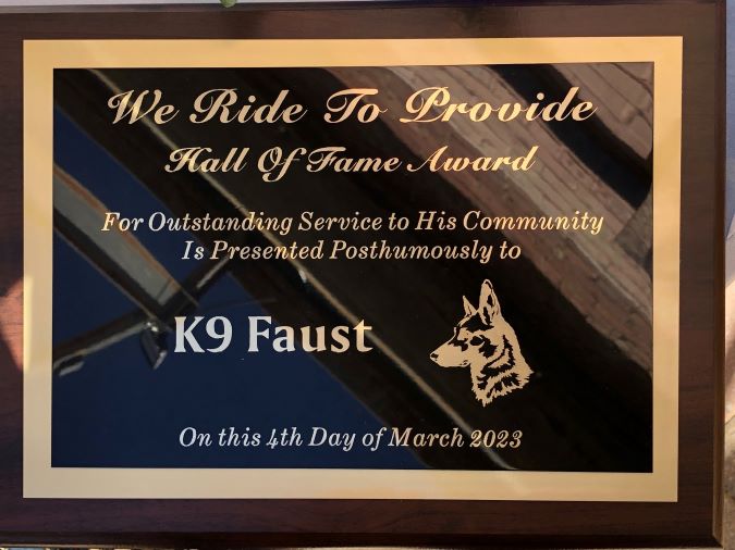 Faust’s Hall of Fame Plaque. 