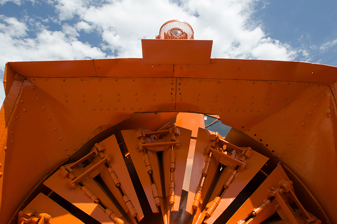 A closeup of the blades in rotary plows.