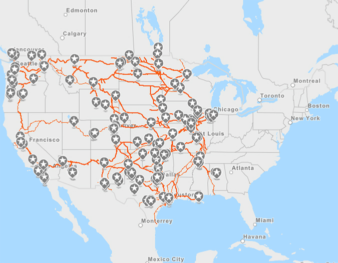 BNSF’s premier transload network map.
