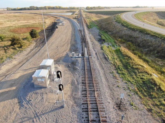 At the southern end of the bypass, the new track can be seen curving away from the pre-existing track that continues toward BNSF’s rail yard in Willmar.